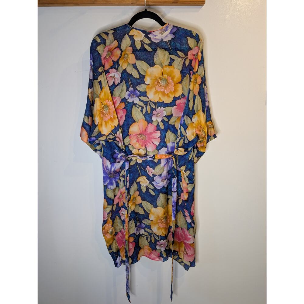 Vintage Patricia Fieldwalker Adagio 100% Silk Kimono Floral Navy Designer